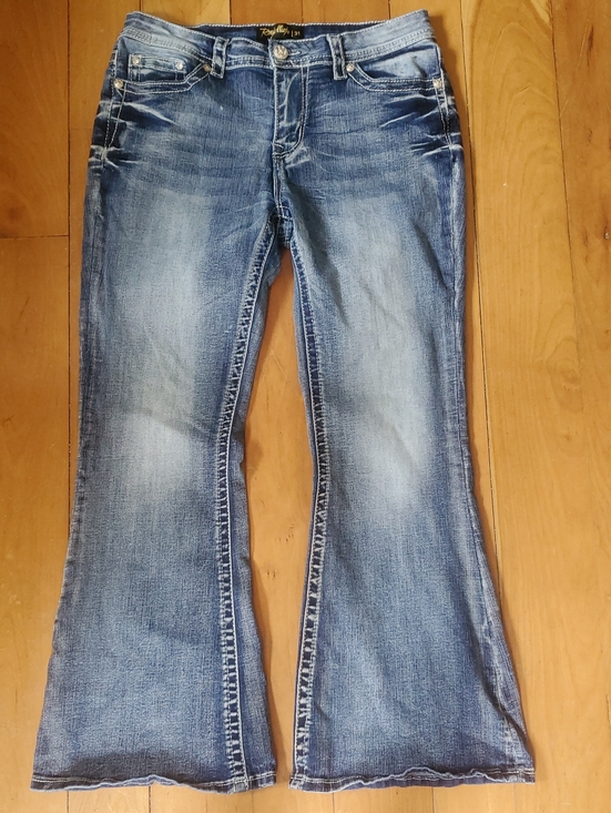 royalluxe Denim - ROYALLUXE  Blue Flare Jeans - Classic Washed Denim EMBELISHED